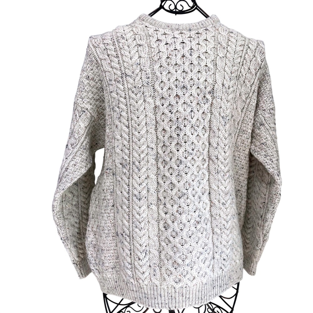 Quills Woollen Market Irish Aran Wool Sweater XL Cream‎ Beige Cable Knit Ireland